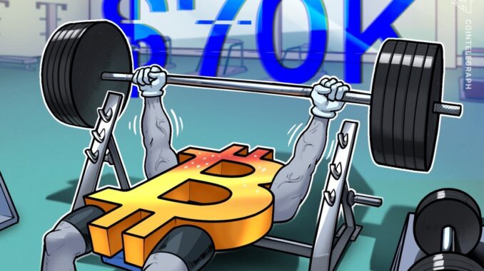 Bitcoin chases $70K as global tensions ease and crypto traders long the US elections